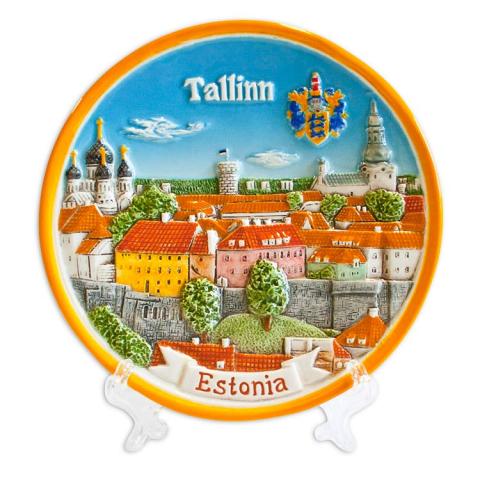  taldrik Tallinna panoraamiga  12 cm( kollase  äärega)