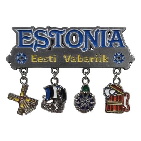 Metallist magnet rippuvate eesti sümbolitega