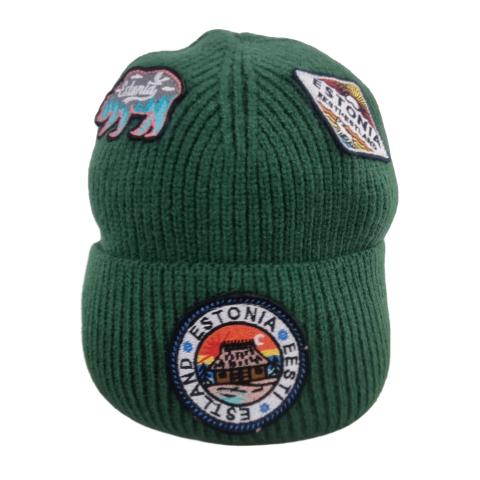 Kootud müts embleemidega - roheline
